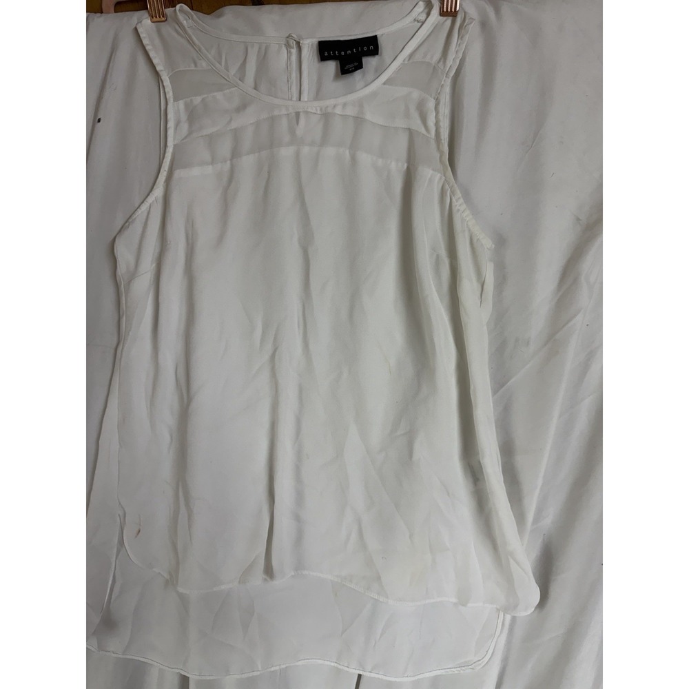 Attention Shirt Women Small White Short sleeve (has Small Stains On Back)